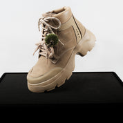 Beige Suede Lace-Up Chunky Boots with Fireworks Charm