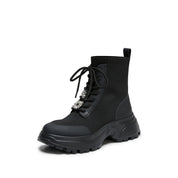 Black Knit Sock Boots with Crystal Buckle & Chunky Sole