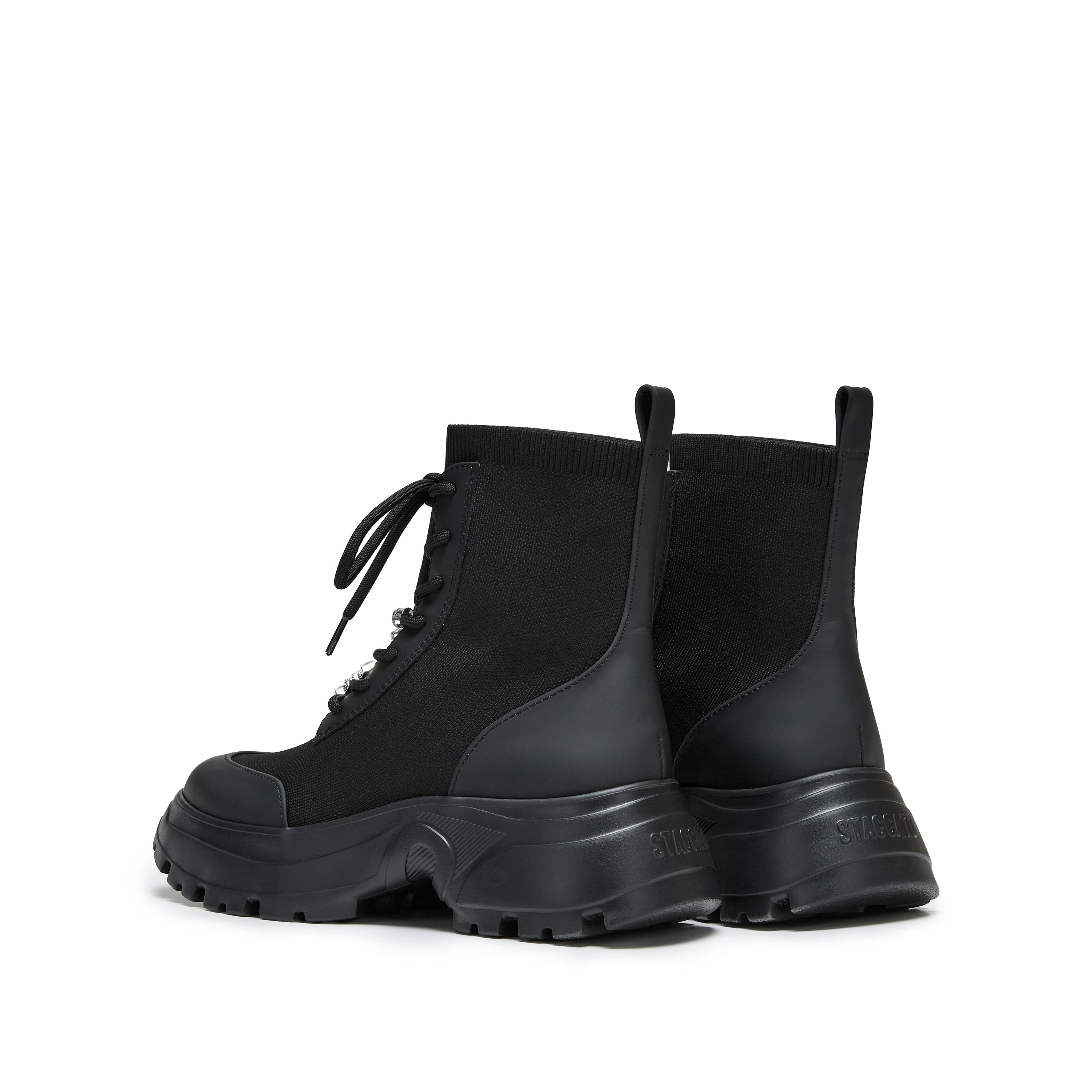 Black Knit Sock Boots with Crystal Buckle & Chunky Sole