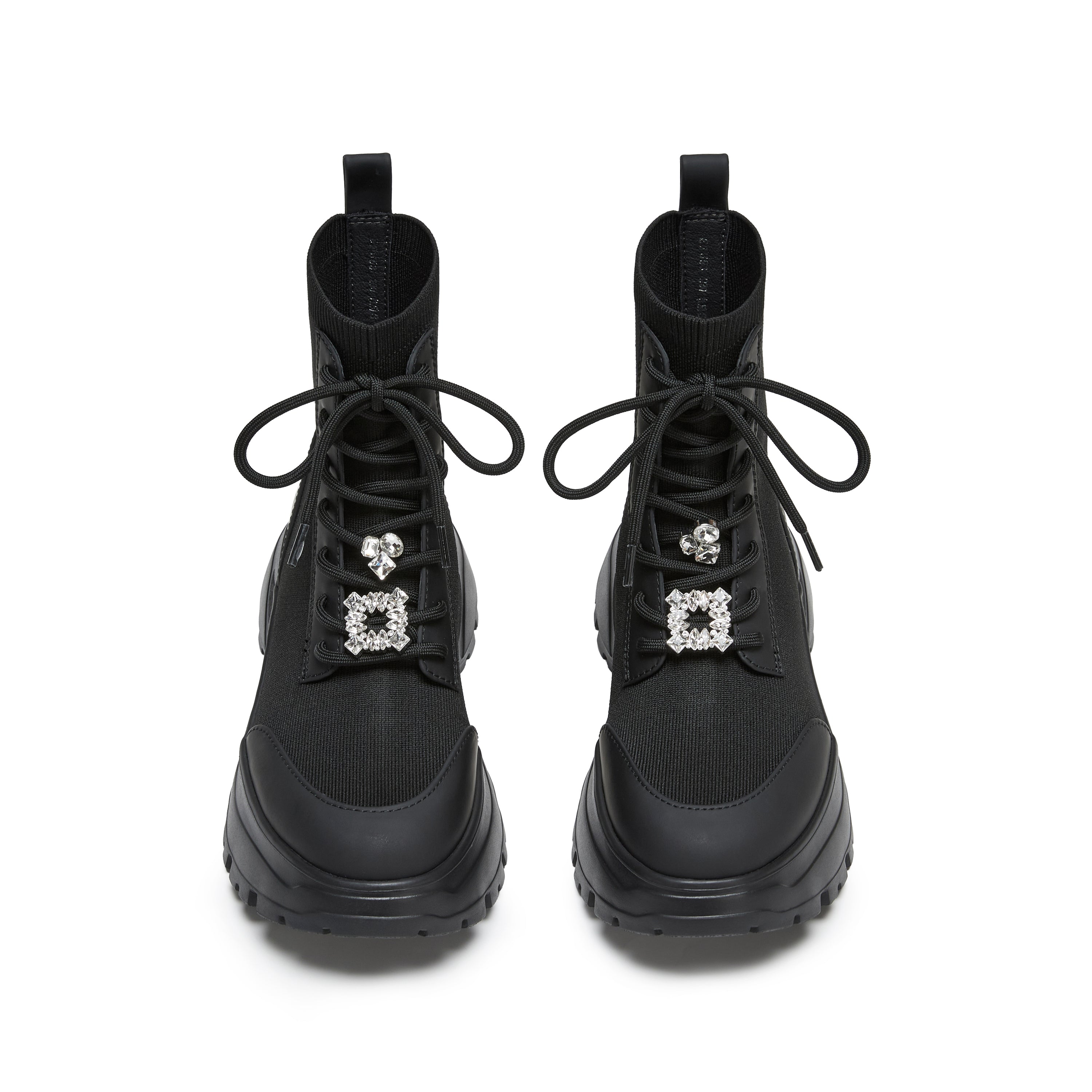 Black Knit Sock Boots with Crystal Buckle & Chunky Sole