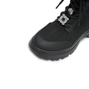 Black Knit Sock Boots with Crystal Buckle & Chunky Sole