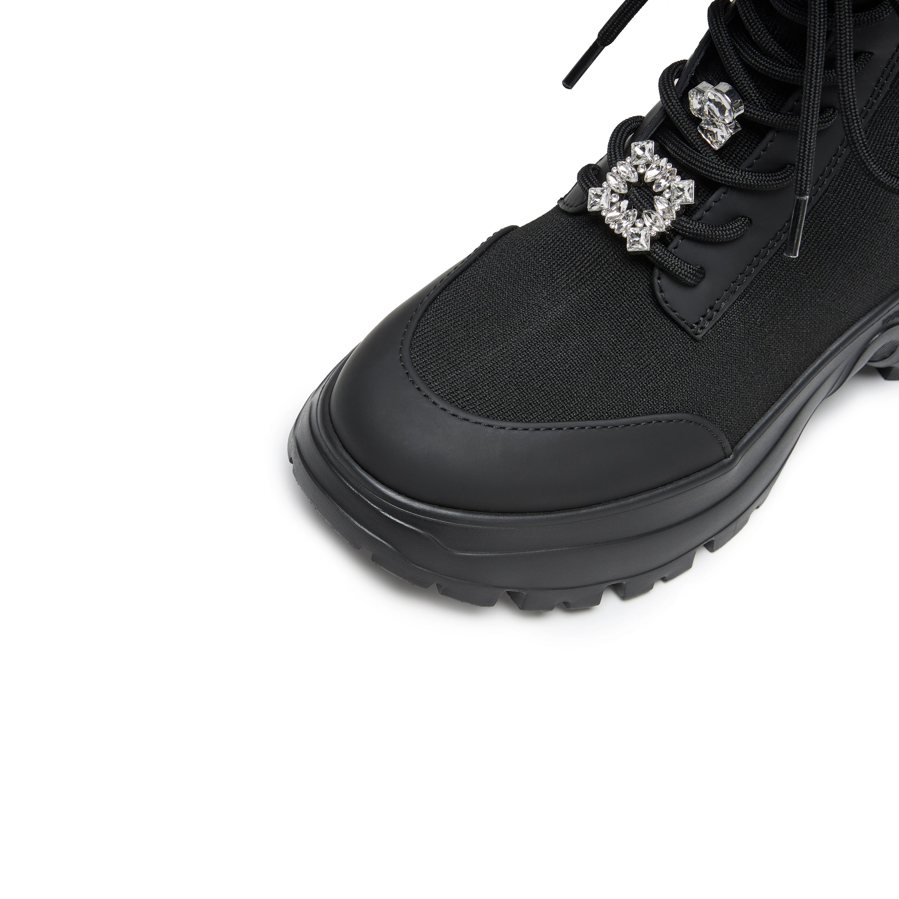 Black Knit Sock Boots with Crystal Buckle & Chunky Sole