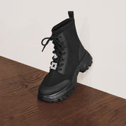 Black Knit Sock Boots with Crystal Buckle & Chunky Sole