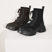 Black Knit Sock Boots with Crystal Buckle & Chunky Sole