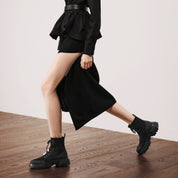 Black Knit Sock Boots with Crystal Buckle & Chunky Sole