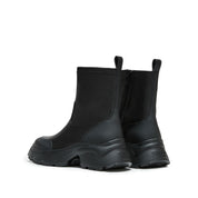 Black Stretch Leather Chunky Platform Ankle Boots