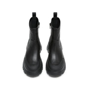 Black Stretch Leather Chunky Platform Ankle Boots