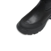 Black Stretch Leather Chunky Platform Ankle Boots