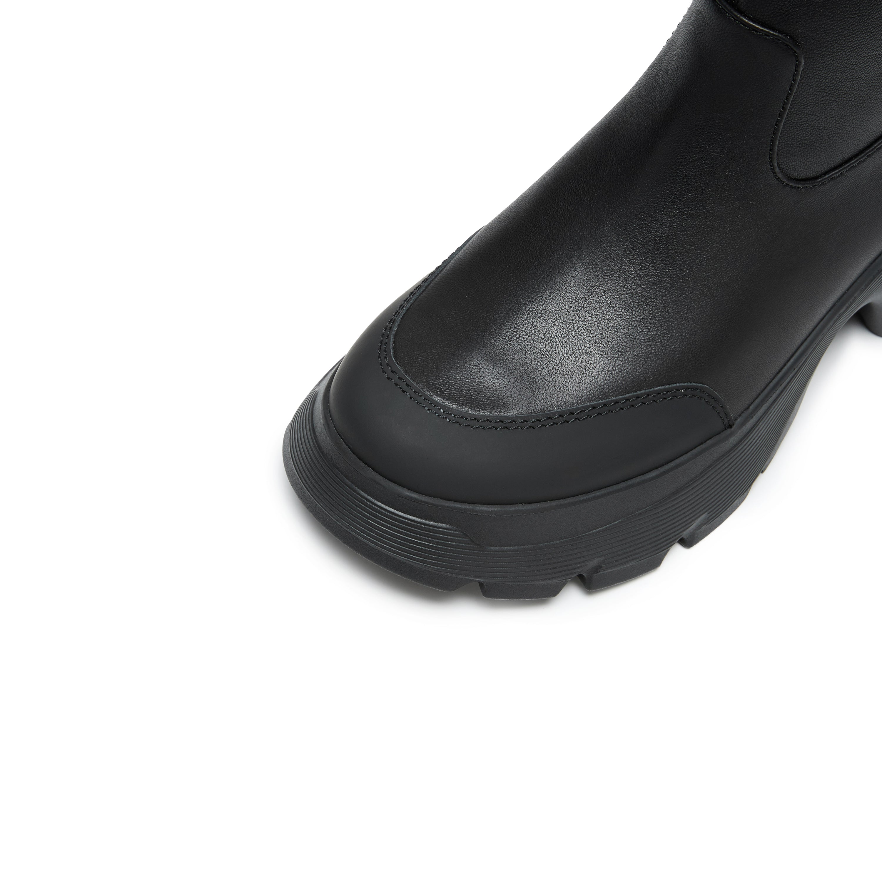 Black Stretch Leather Chunky Platform Ankle Boots