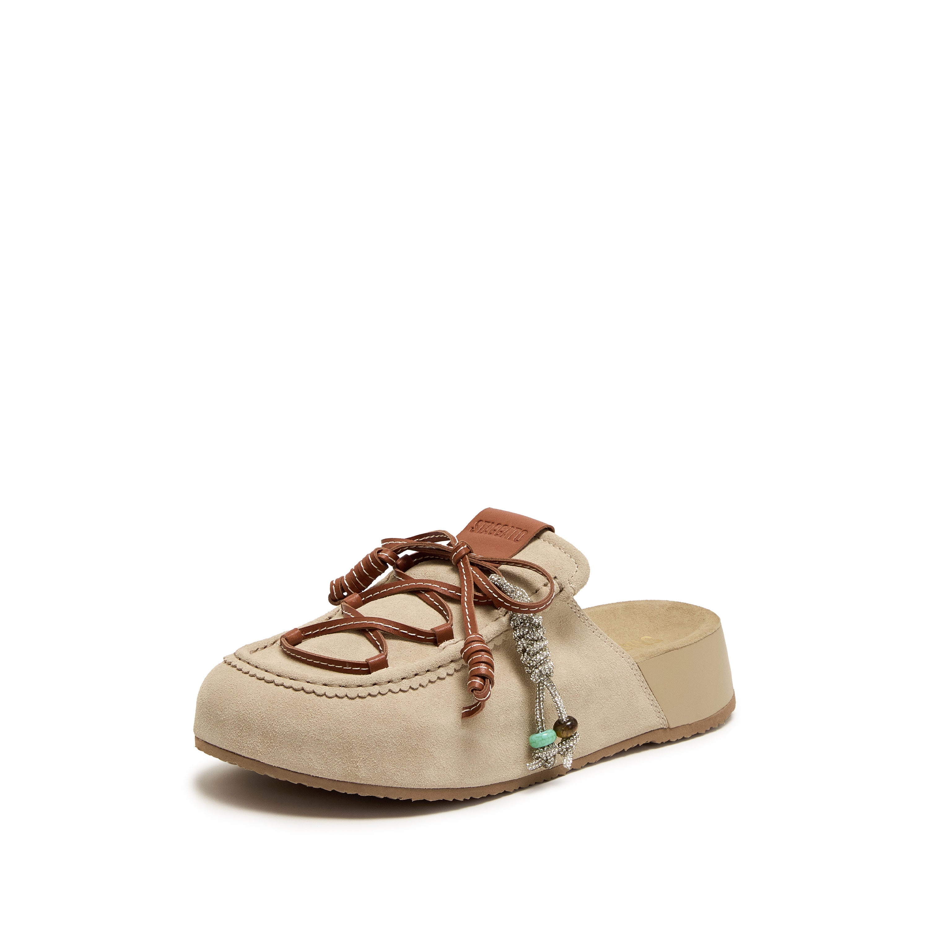 Taupe Suede Srappy Block Toe Sandals