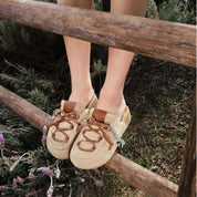 Taupe Suede Srappy Block Toe Sandals