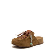 Brown Suede Srappy Block Toe Sandals