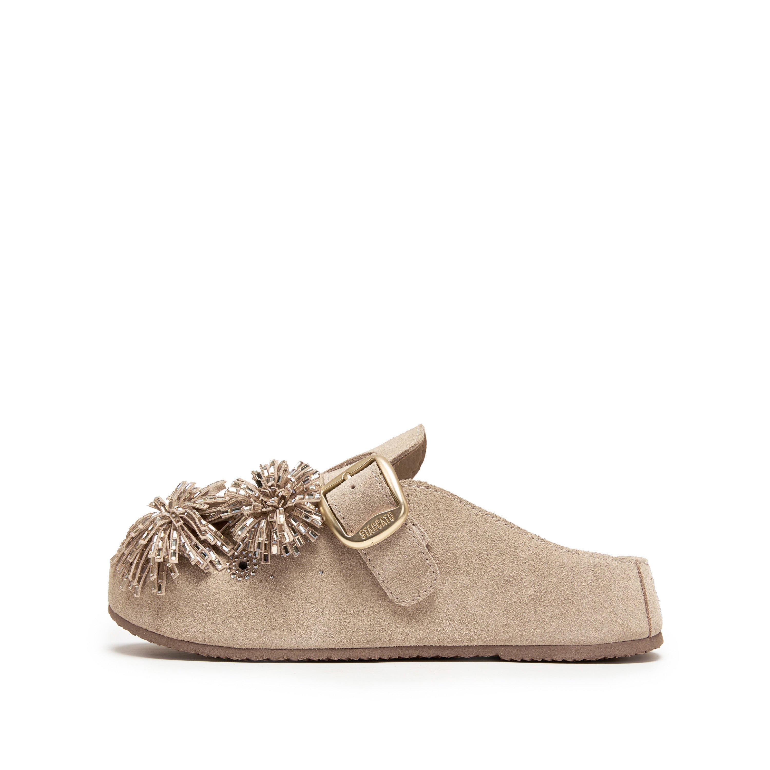 Taupe Crystal Fireworks Block Toe Sandals