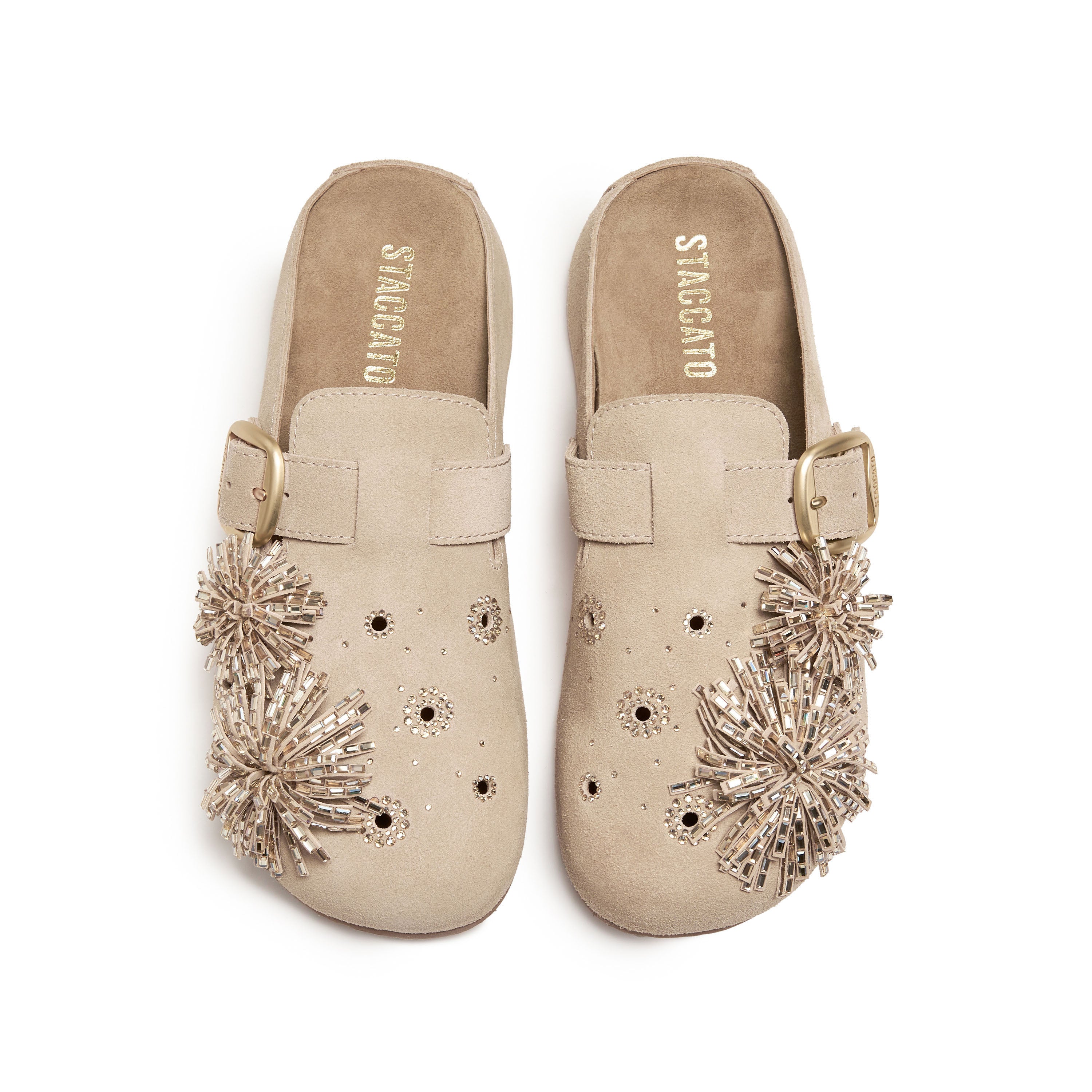 Taupe Crystal Fireworks Block Toe Sandals