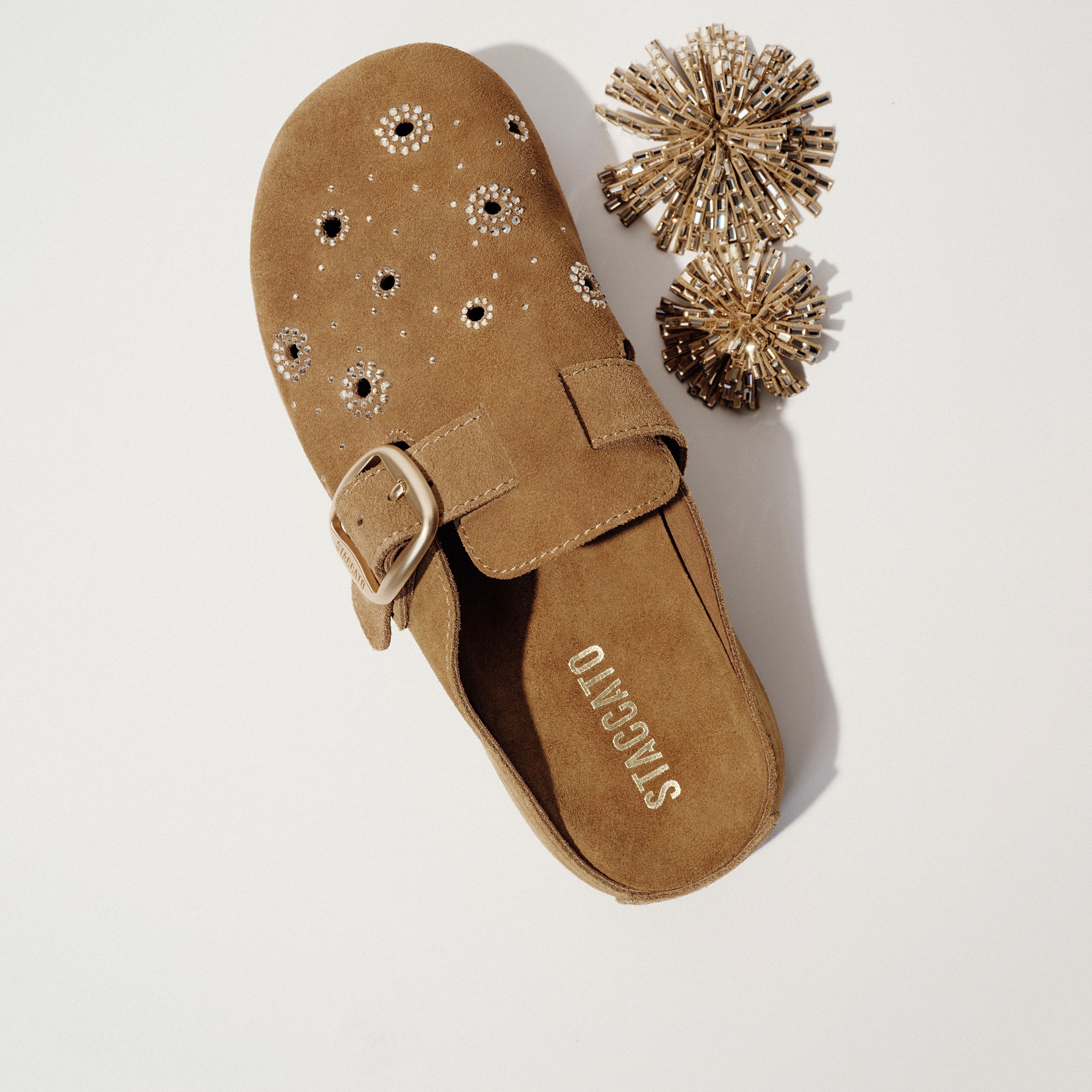 Taupe Crystal Fireworks Block Toe Sandals
