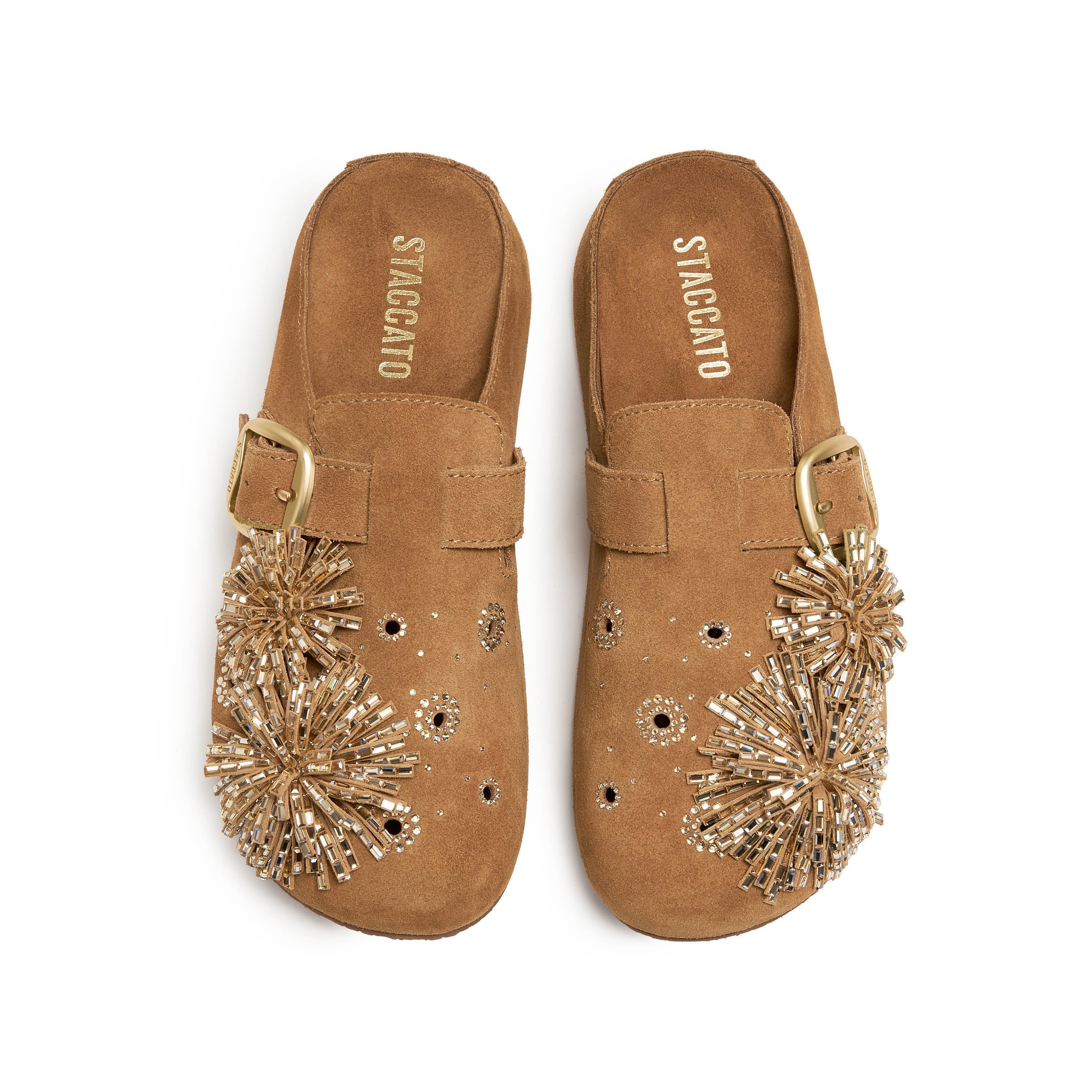 Camel Crystal Fireworks Block Toe Sandals