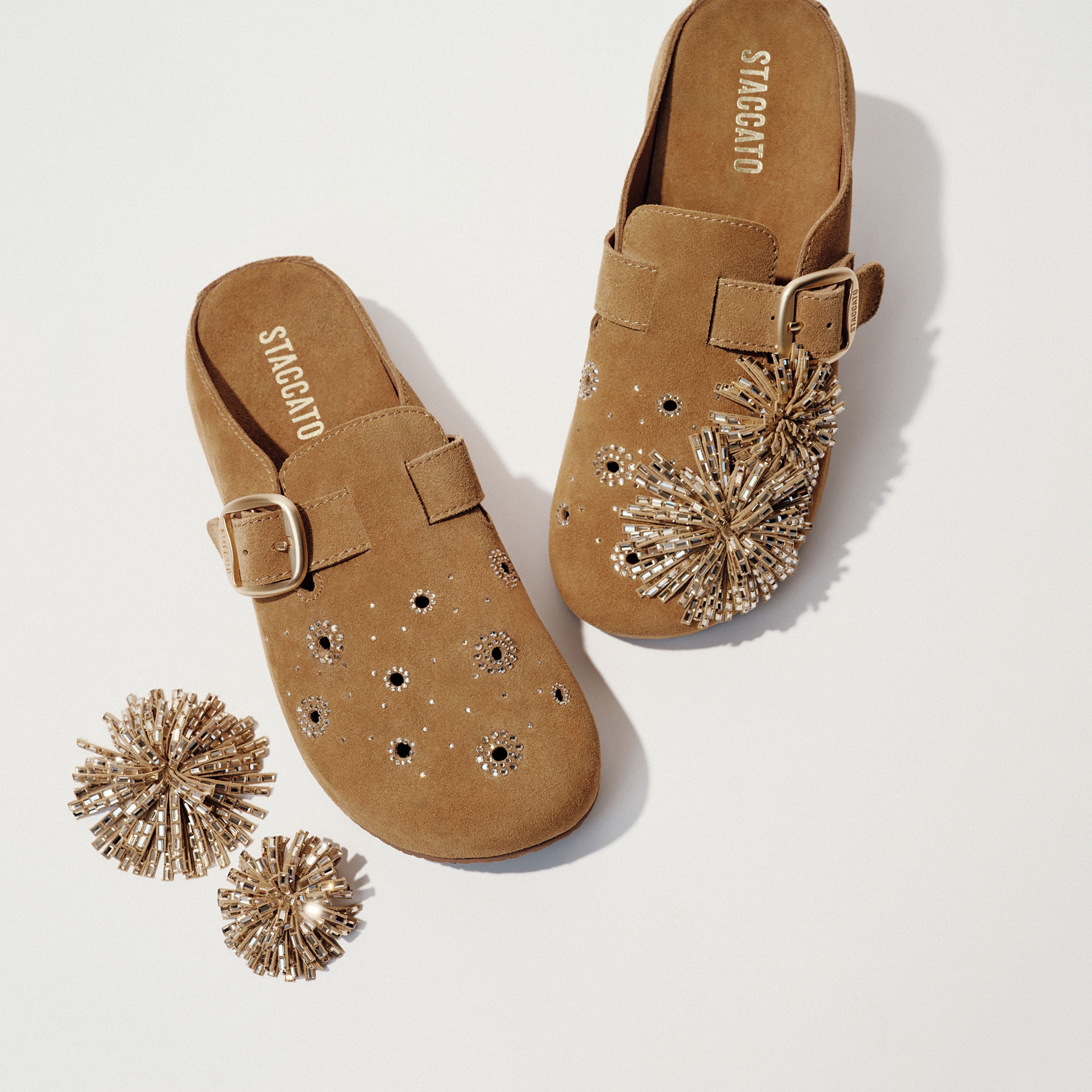 Camel Crystal Fireworks Block Toe Sandals