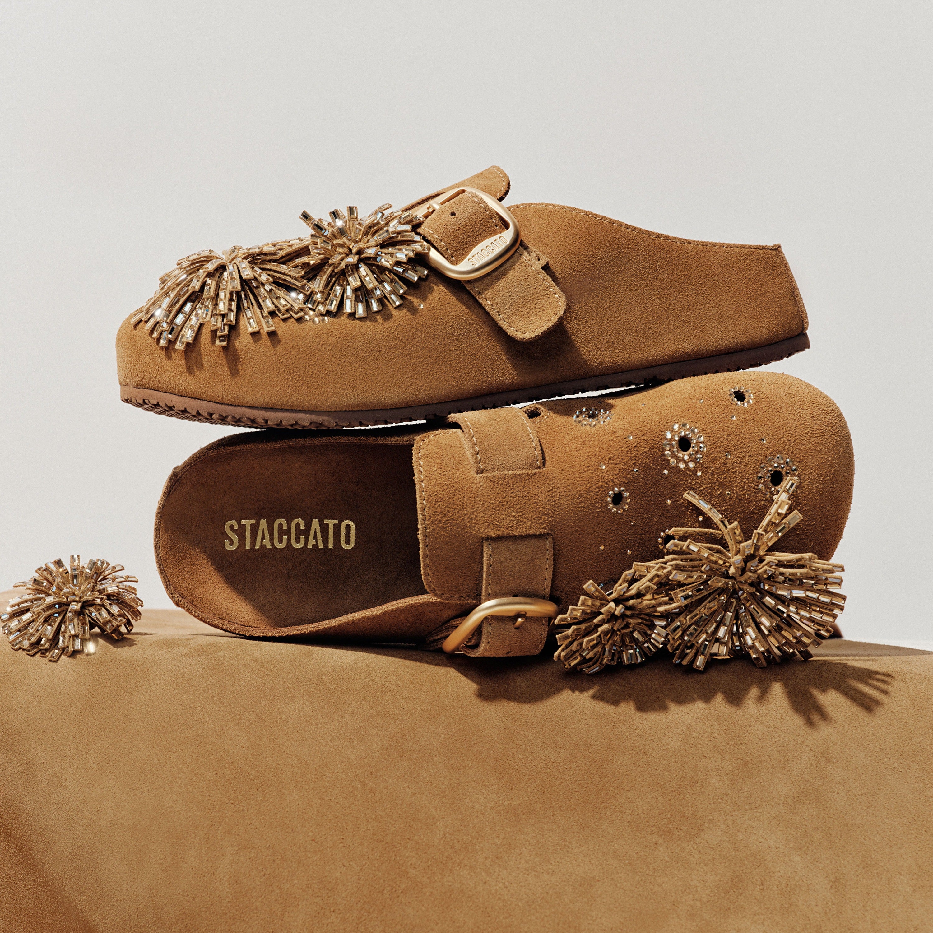 Camel Crystal Fireworks Block Toe Sandals