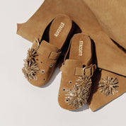 Camel Crystal Fireworks Block Toe Sandals