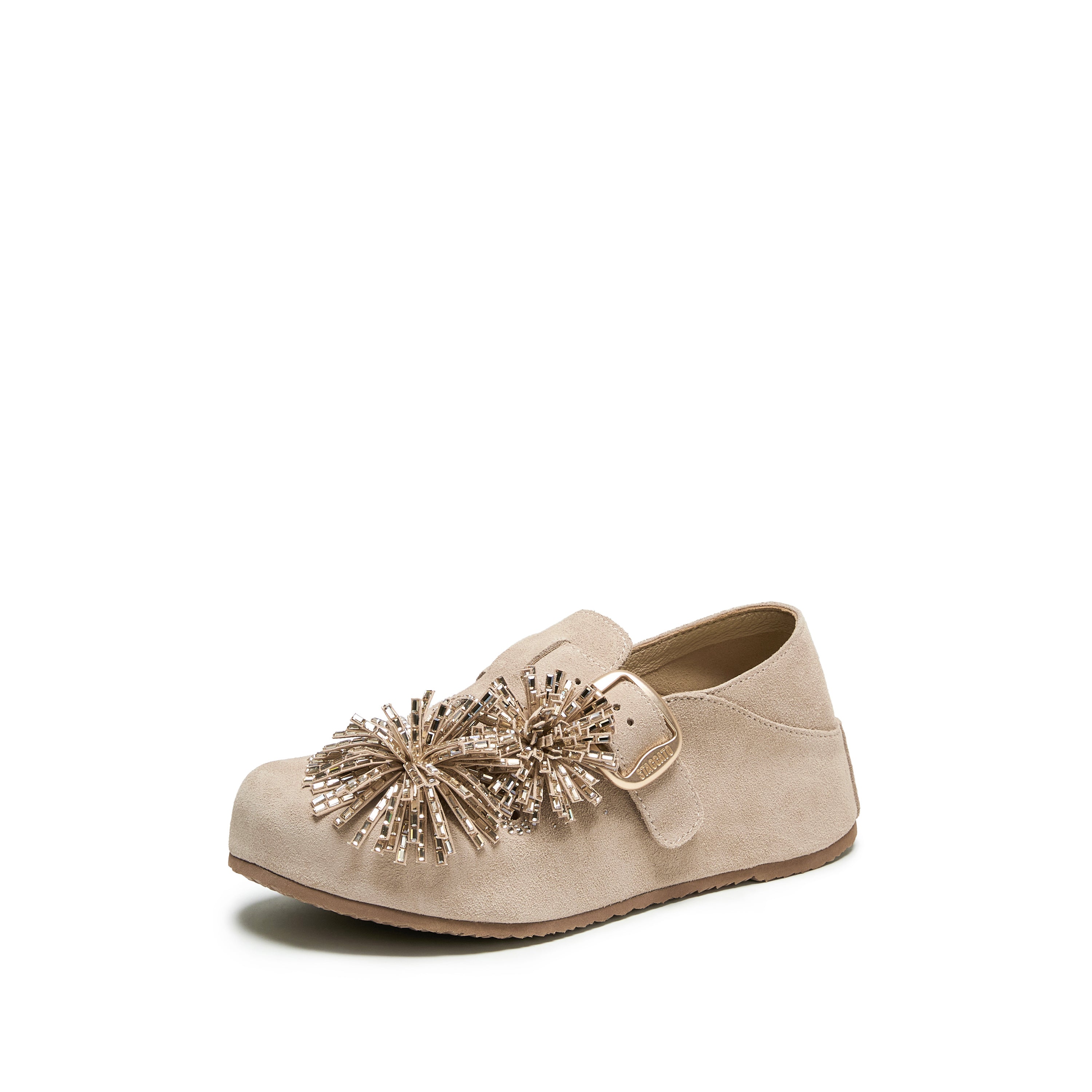 Beige Crystal Fireworks Strap Shoes