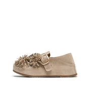 Beige Crystal Fireworks Strap Shoes