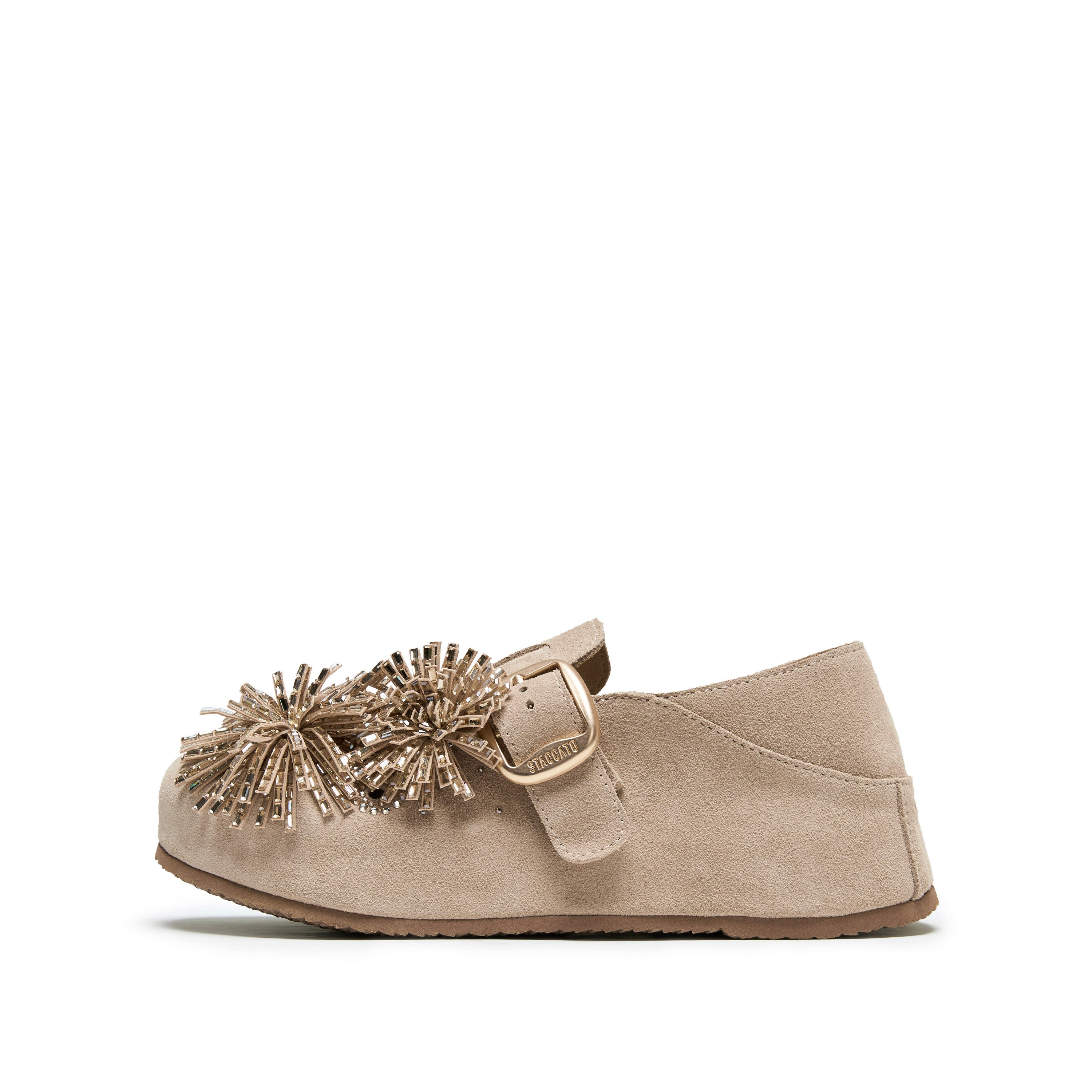 Beige Crystal Fireworks Strap Shoes