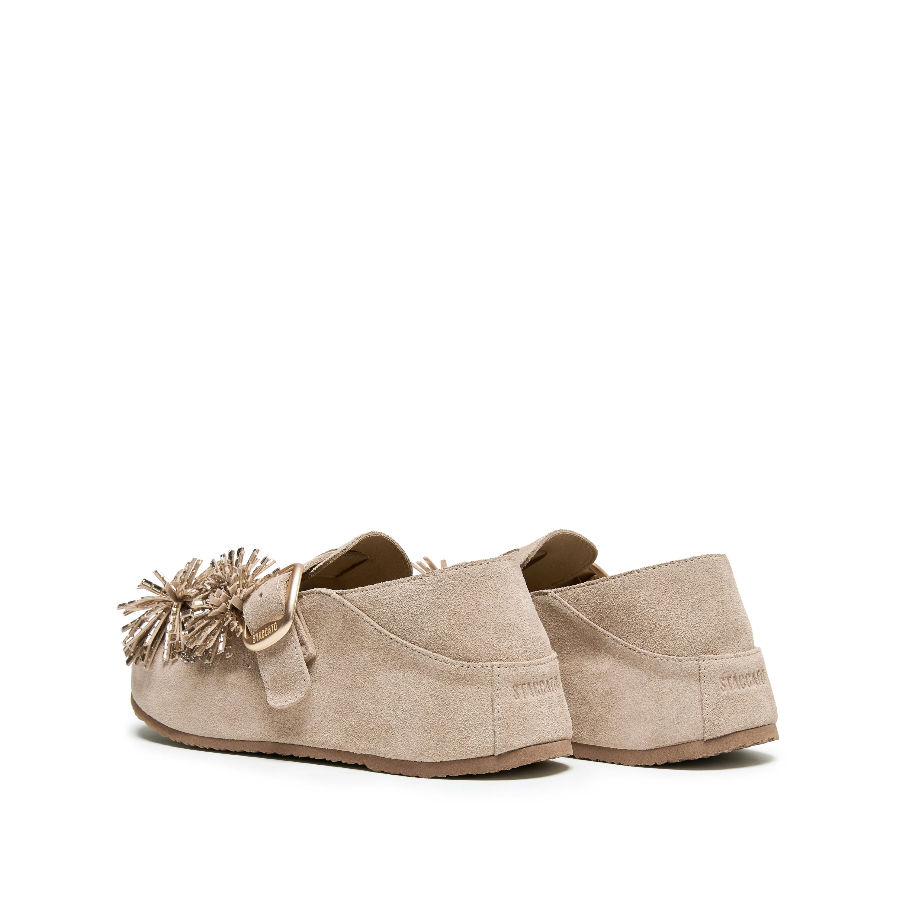 Beige Crystal Fireworks Strap Shoes