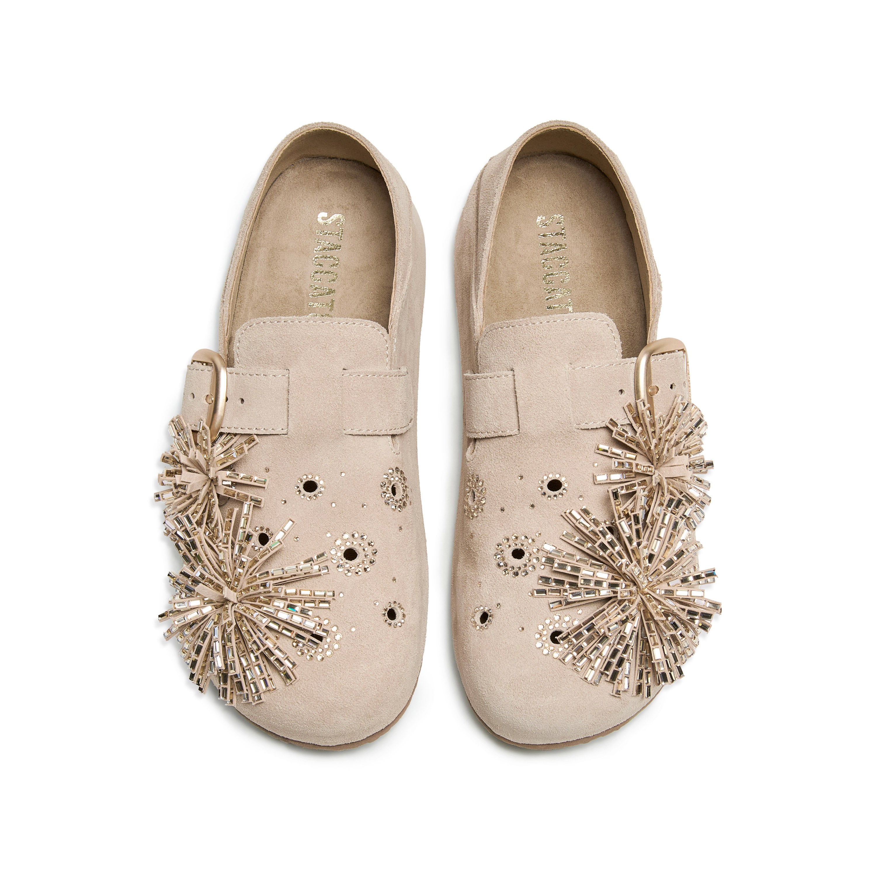 Beige Crystal Fireworks Strap Shoes