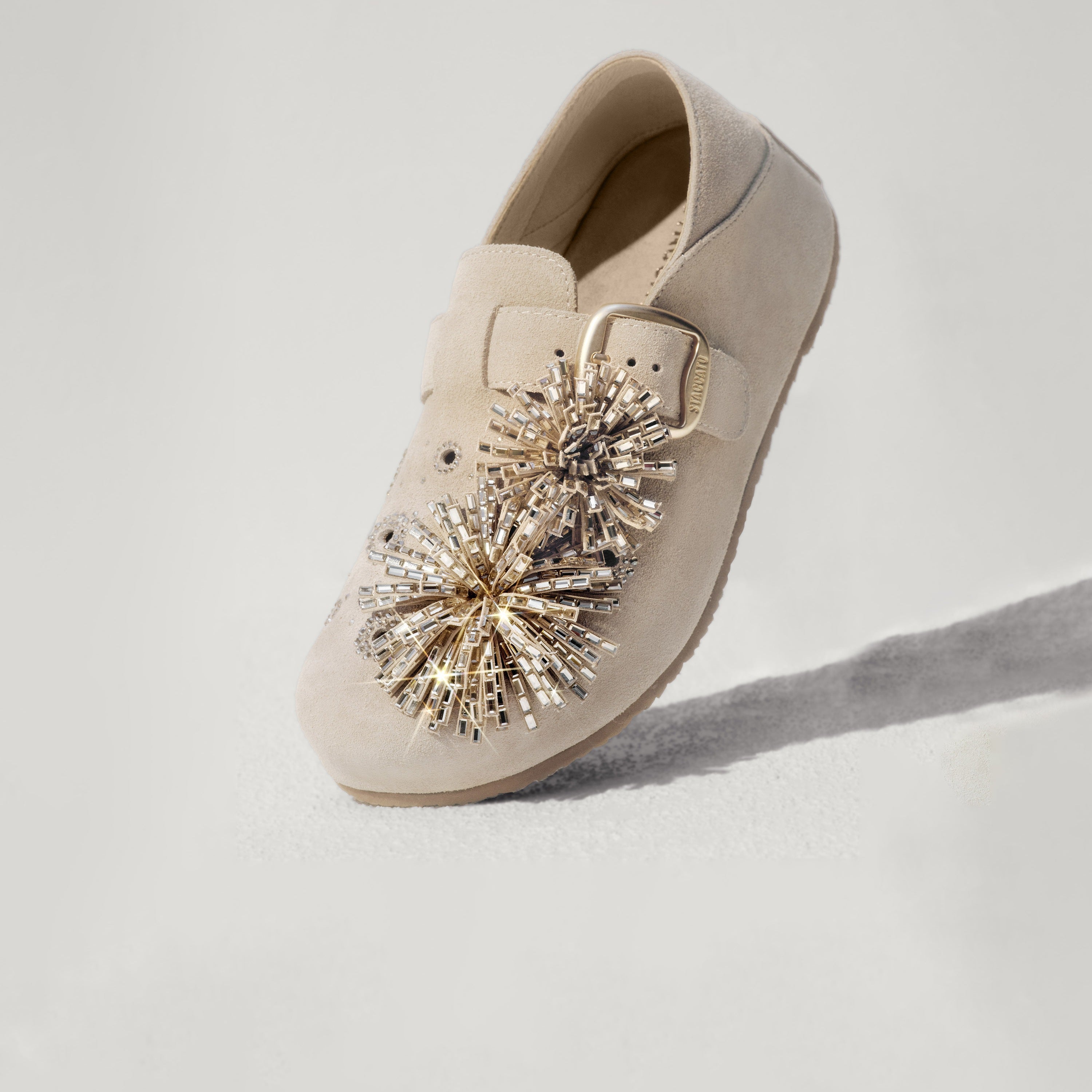 Beige Crystal Fireworks Strap Shoes