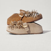 Beige Crystal Fireworks Strap Shoes
