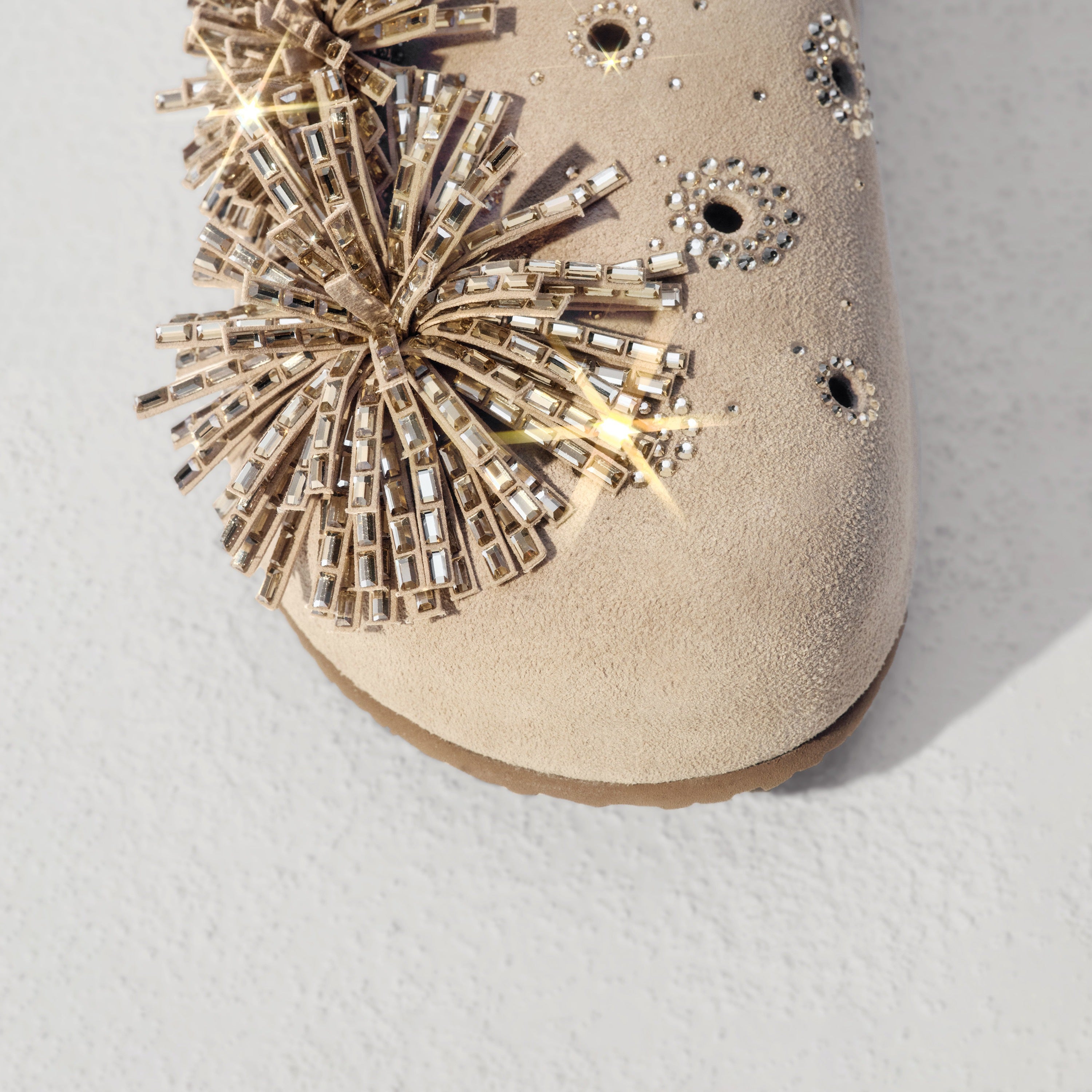 Beige Crystal Fireworks Strap Shoes