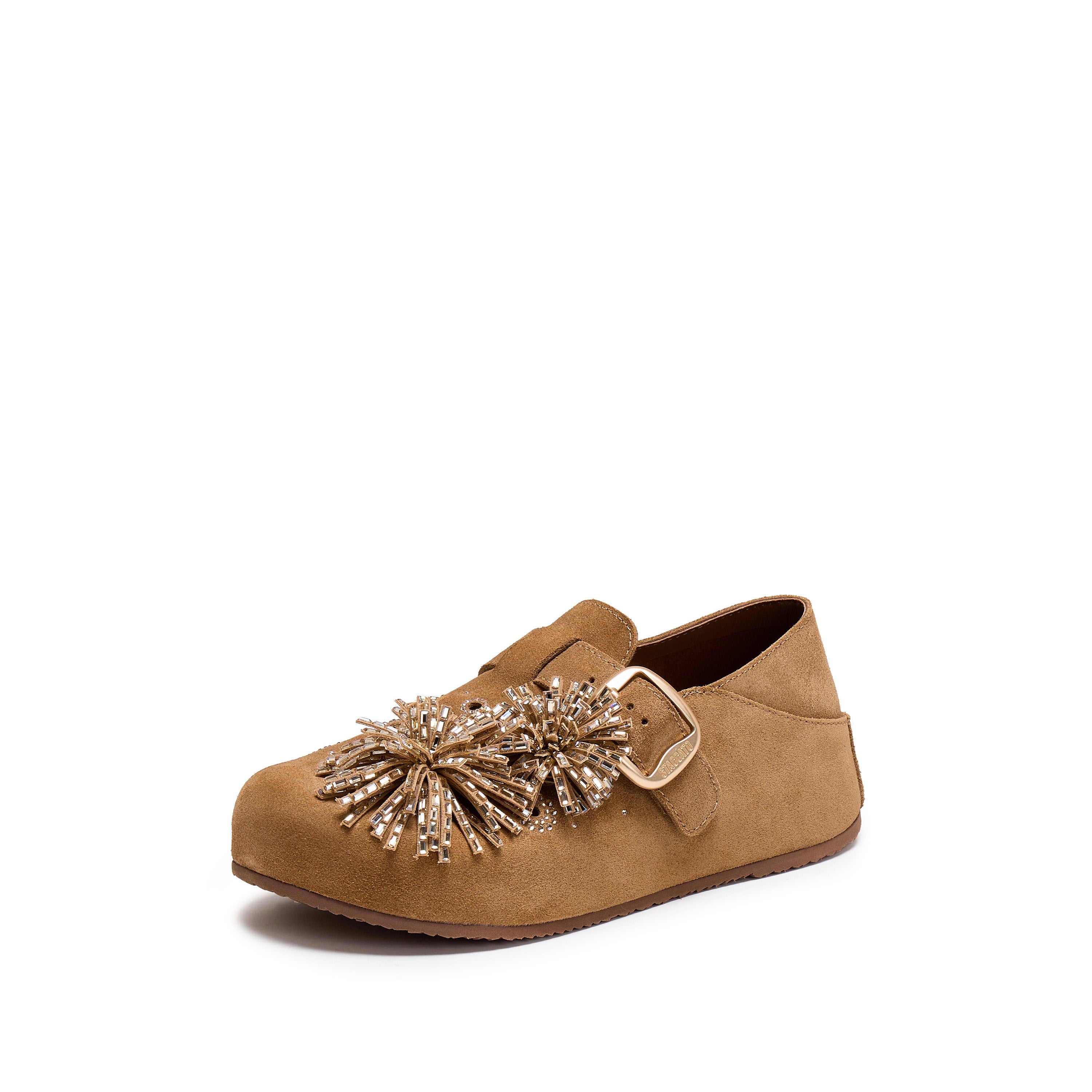 Brown Crystal Fireworks Strap Shoes
