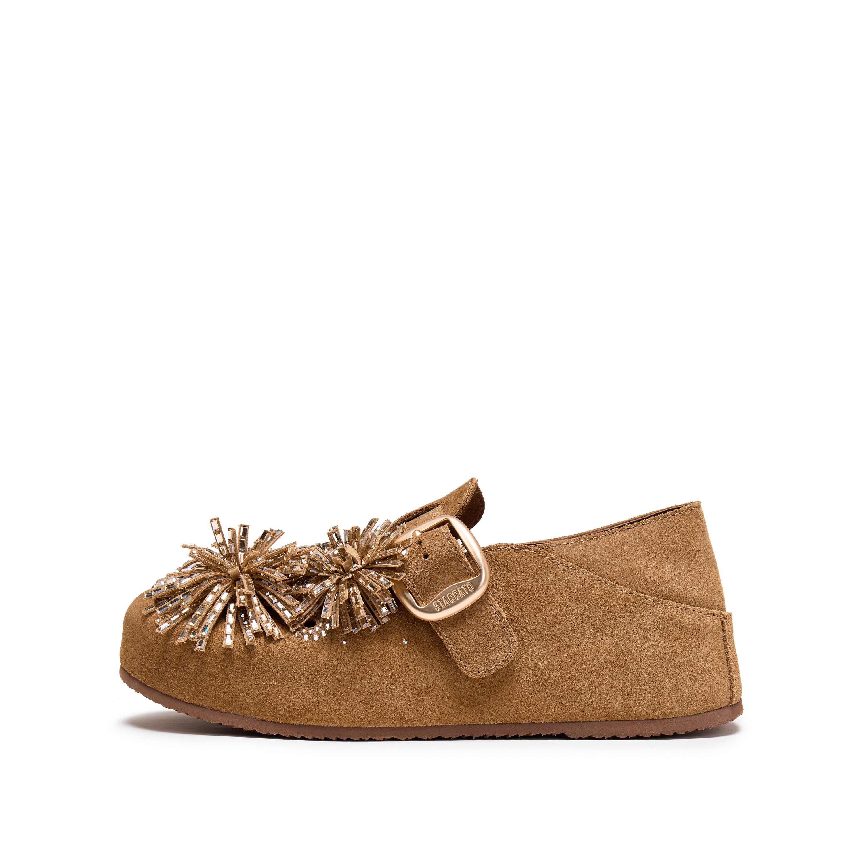 Brown Crystal Fireworks Strap Shoes