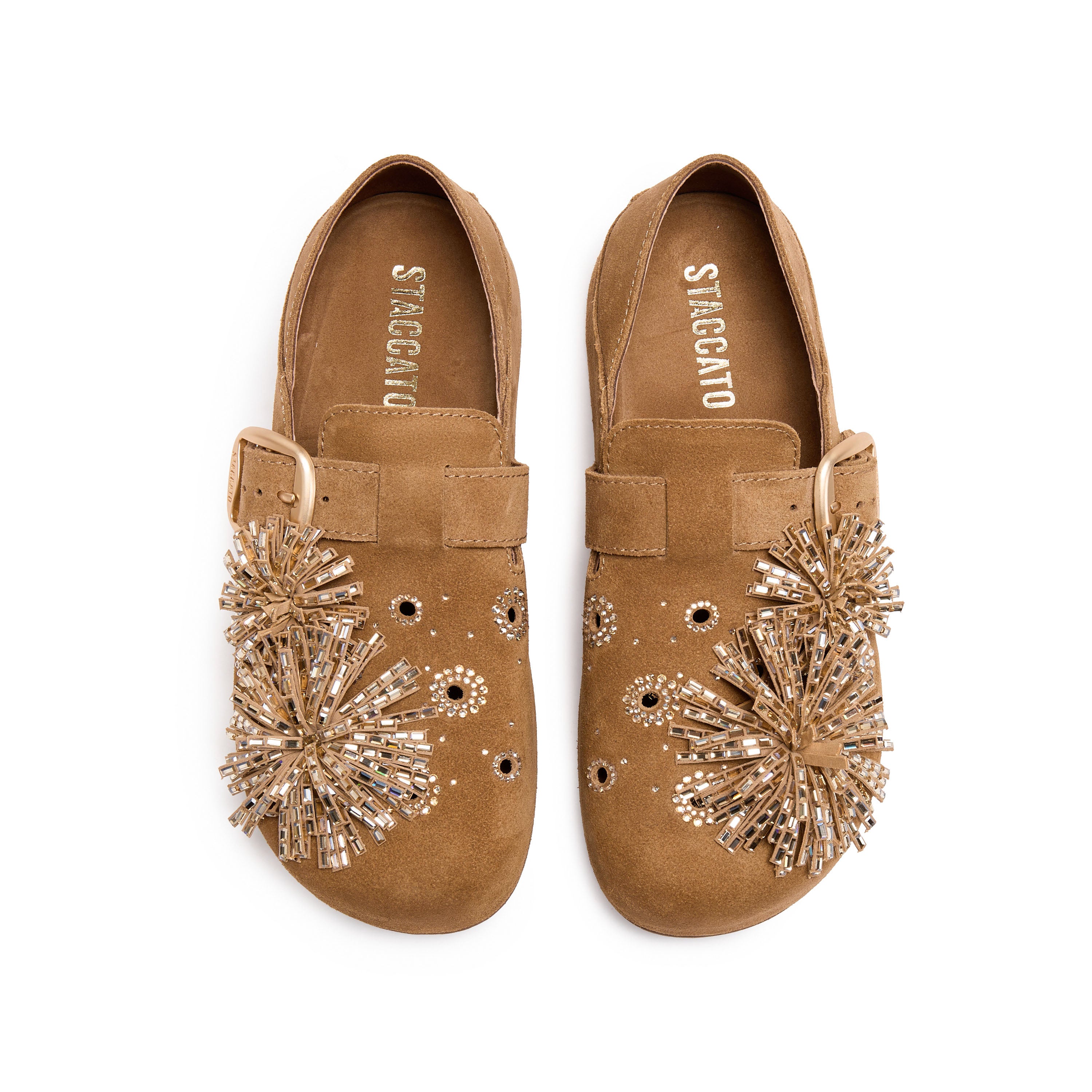 Brown Crystal Fireworks Strap Shoes