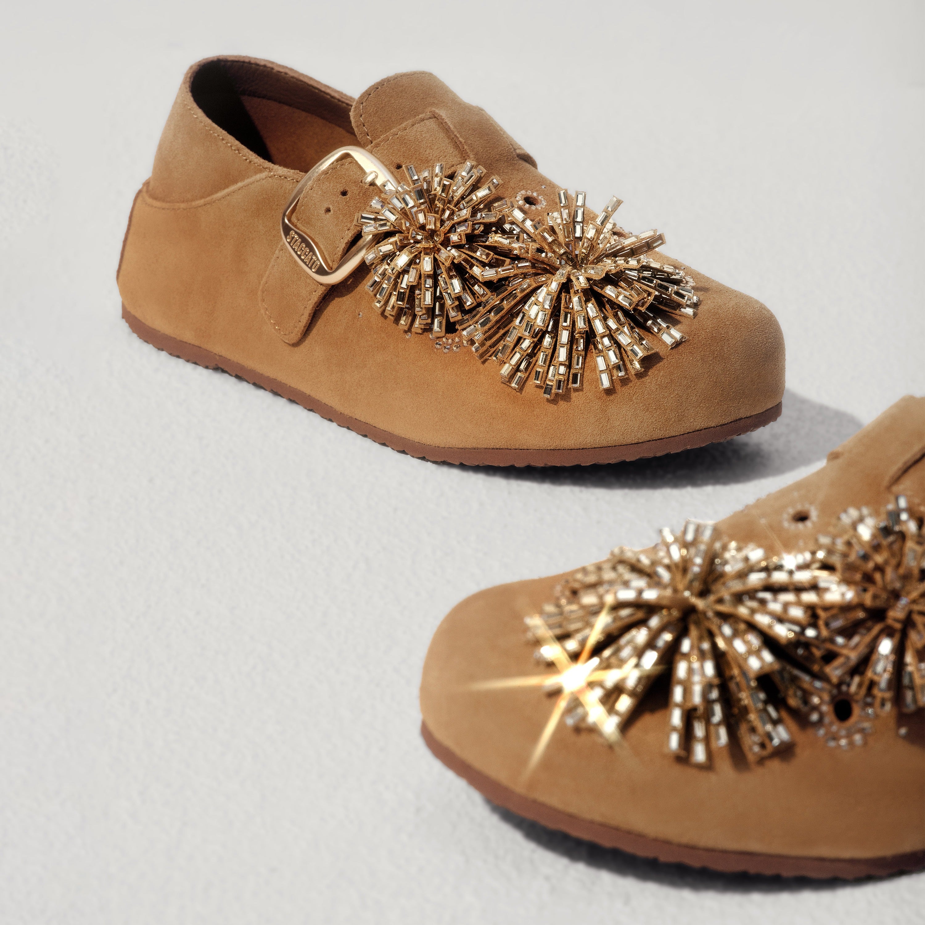 Brown Crystal Fireworks Strap Shoes