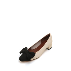 Beige Bow Leather Workwear Pumps