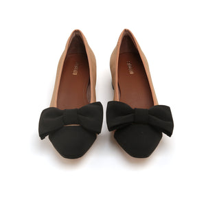 Taupe Bow Leather Workwear Pumps