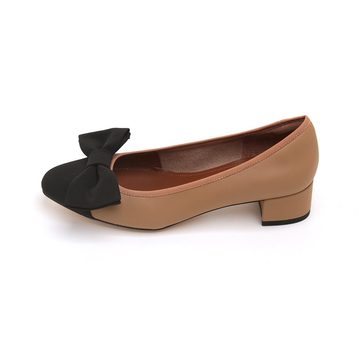 Taupe Bow Leather Workwear Pumps