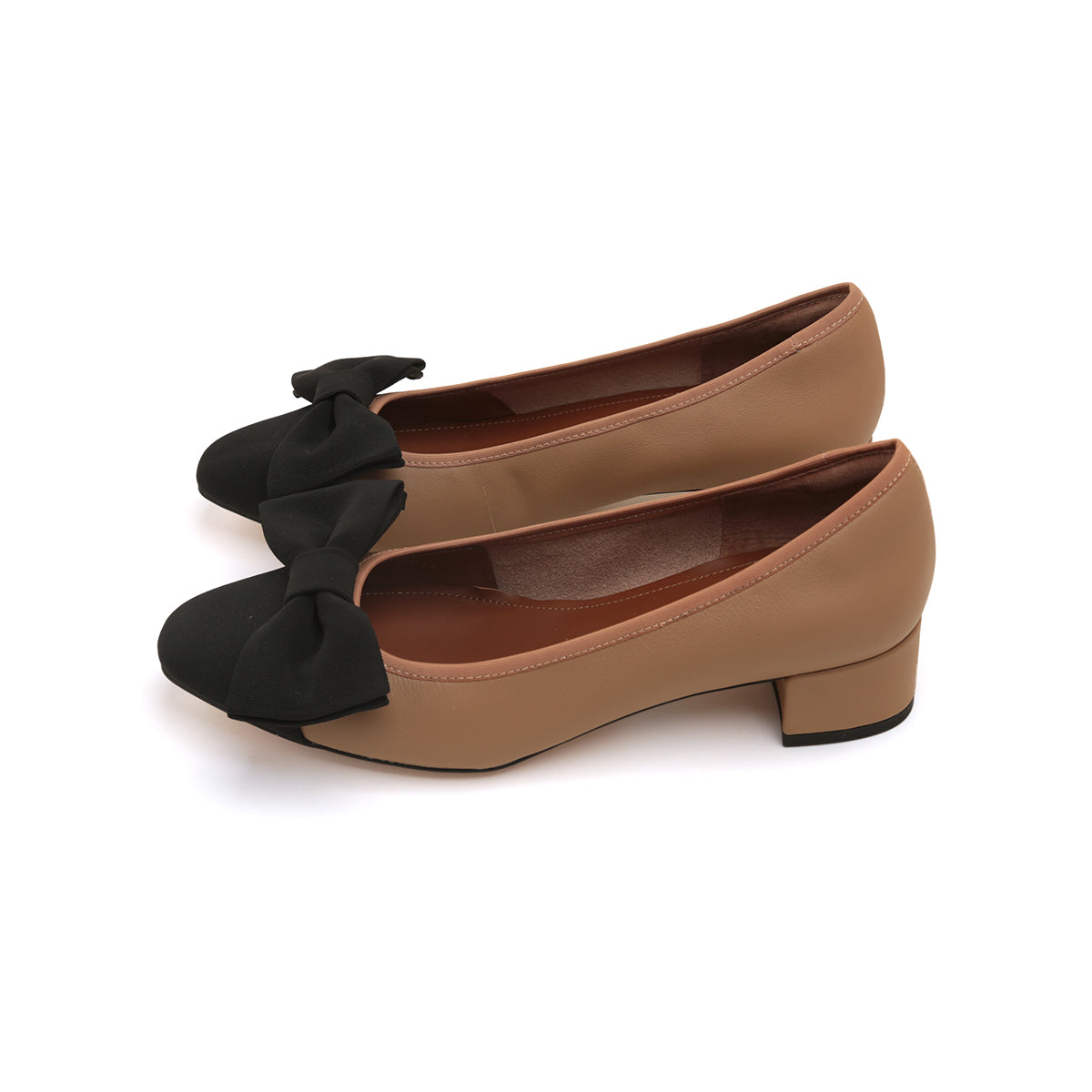 Taupe Bow Leather Workwear Pumps