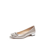Load image into Gallery viewer, Crystal Buckle Light Gold Shiny Fabric Flats
