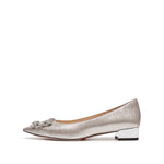 Load image into Gallery viewer, Crystal Buckle Light Gold Shiny Fabric Flats
