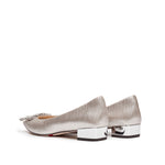 Load image into Gallery viewer, Crystal Buckle Light Gold Shiny Fabric Flats
