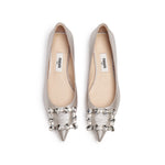Load image into Gallery viewer, Crystal Buckle Light Gold Shiny Fabric Flats
