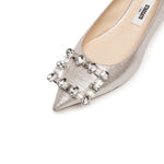 Load image into Gallery viewer, Crystal Buckle Light Gold Shiny Fabric Flats
