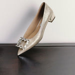 Load image into Gallery viewer, Crystal Buckle Light Gold Shiny Fabric Flats
