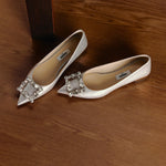 Load image into Gallery viewer, Crystal Buckle Light Gold Shiny Fabric Flats
