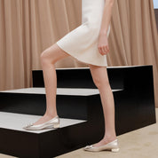 Crystal Buckle Light Gold Shiny Fabric Flats