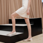 Load image into Gallery viewer, Crystal Buckle Light Gold Shiny Fabric Flats
