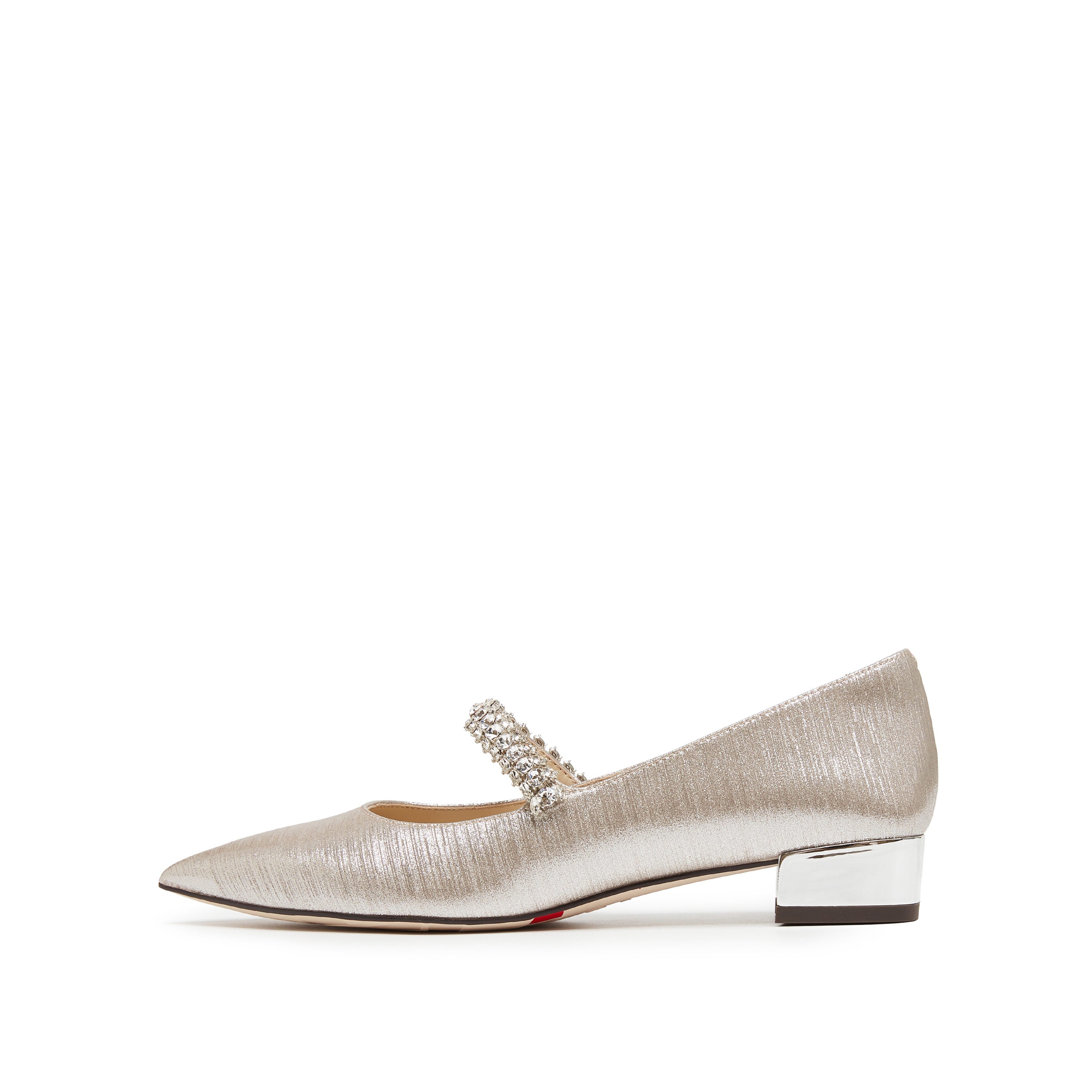 Crystal Chain Light Gold Shiny Mary Jane Flats