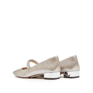 Crystal Chain Light Gold Shiny Mary Jane Flats